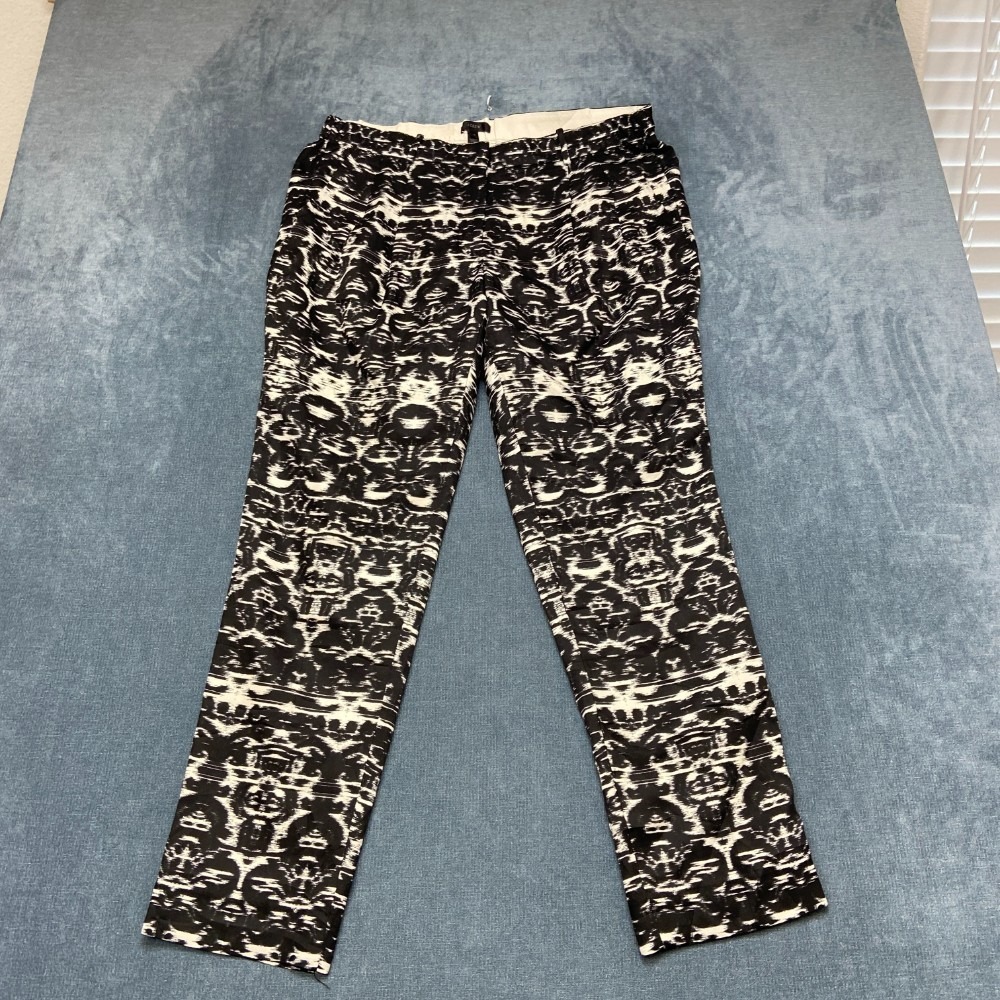 J.Crew Blurred Ikat Drapey Pants Women 12 Black White Pleated Front Straight Leg